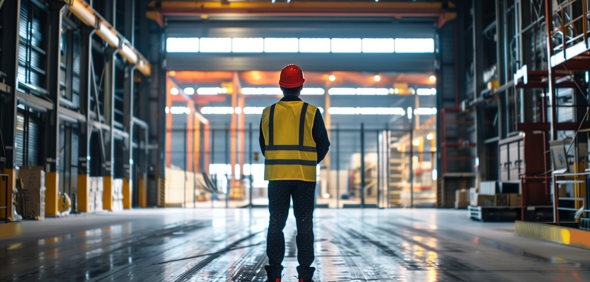 Mitarbeiter von MKN Torservice Bremen bei der Inspektion einer Lagerhalle vor der Prüfung von Türen und Toren gemäß ASR A 1.7 