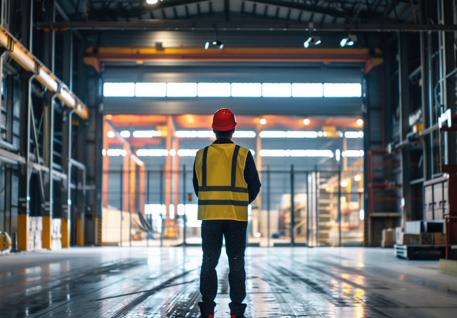 Mitarbeiter von MKN Torservice Bremen bei der Inspektion einer Lagerhalle vor der Prüfung von Türen und Toren gemäß ASR A 1.7 