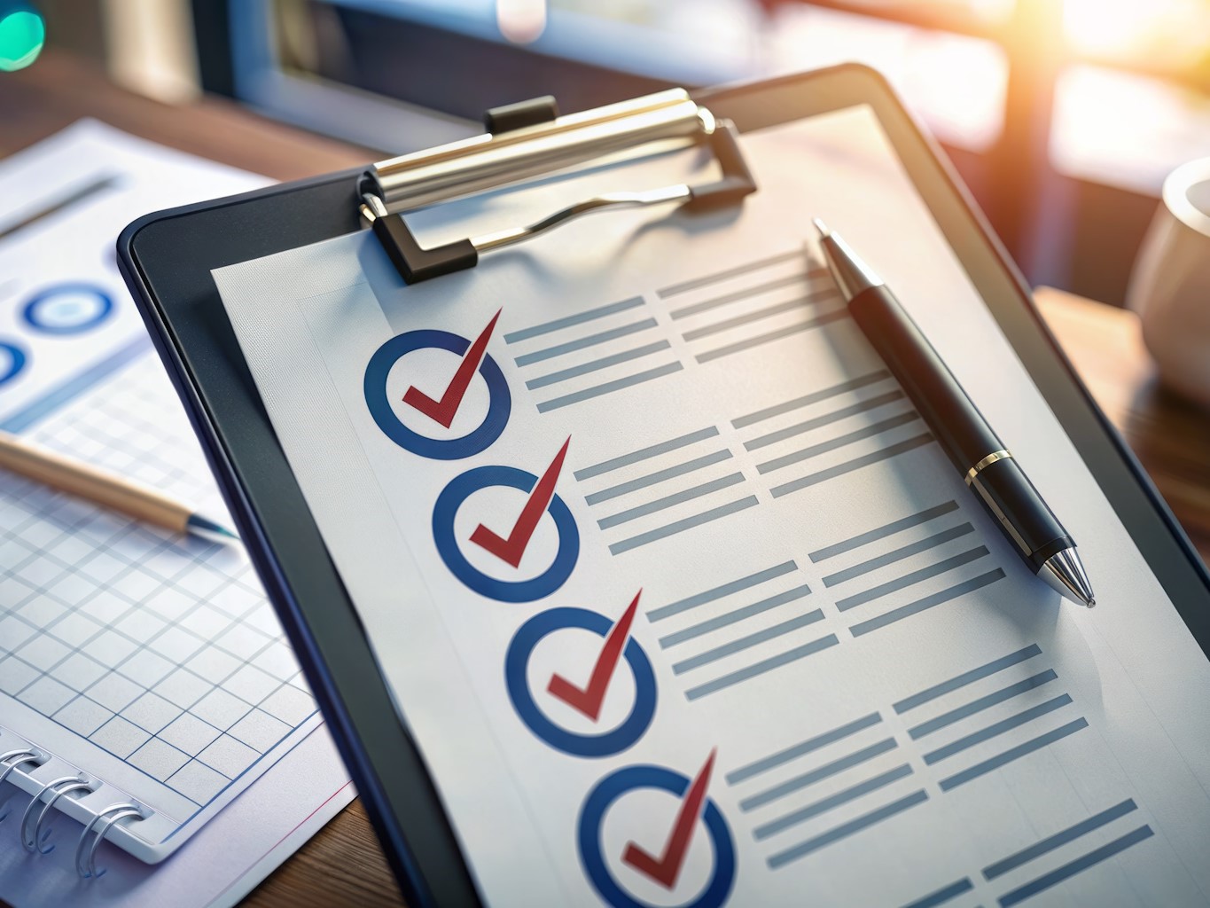 Klemmbrett mit Prüfungsunterlagen gemäß ASR A 1.7 für Türen und Tore