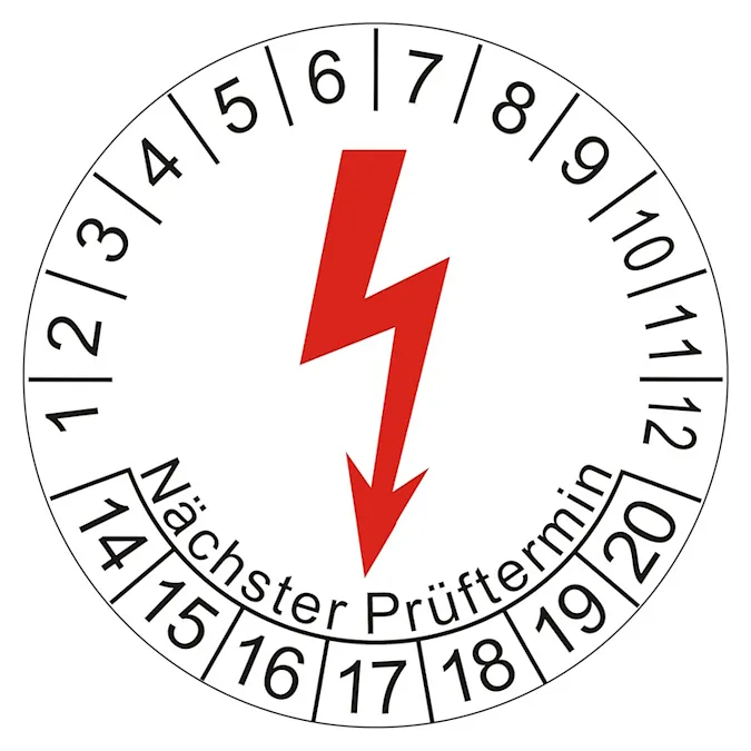 Abbildung einer Prüfplakette für den Termin der nächsten UVV-Prüfung für Rolltore und Toranlagen 